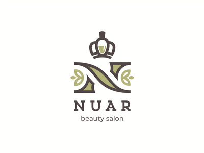 Nuar beauty crown flower geometrical leaves letter logo logotype manicure monogram n nails nuar polish salon