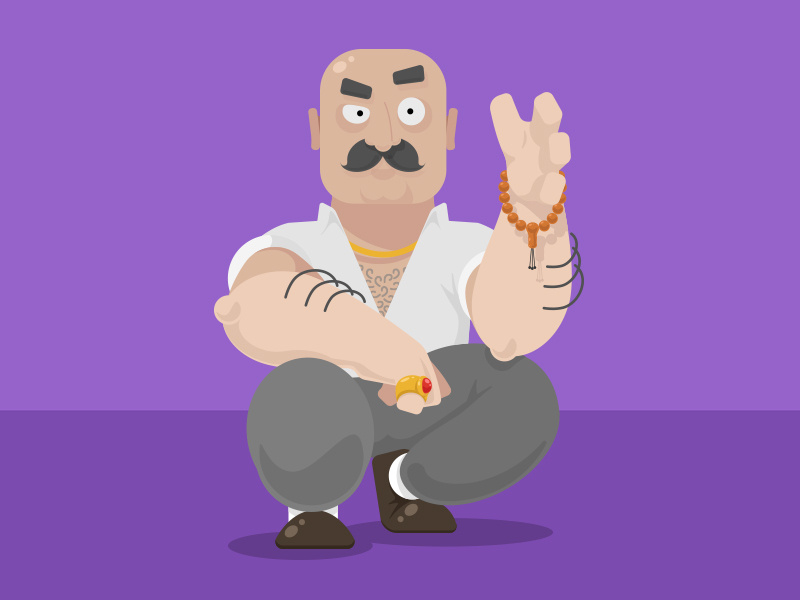 Keko character art design bald flat vector illustration mustache rude mean man