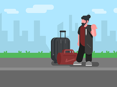Hitchhiker art design hitchhiking illustration luggage man travel trip vector vectorart waiting