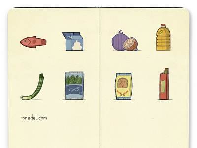 Food ingredients postcard cream design fish food graphic icon illustrator oil onion pasta sketch sketchbook vector