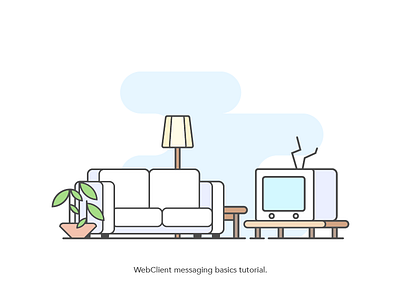 Video tutorial illustration couch flower illustration lamp table tutorial tv ui ux vector video