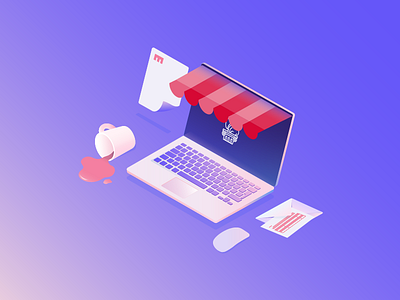 isometric web illustration colorful gradient illustration imac interface isometric marketing shadows ui vector web workplace