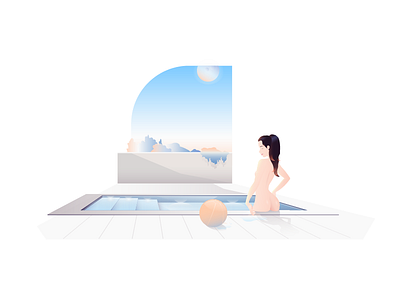 Moon's Edge ball beauty fantasy girl gradient graphic illustration moon pool summer swim vector