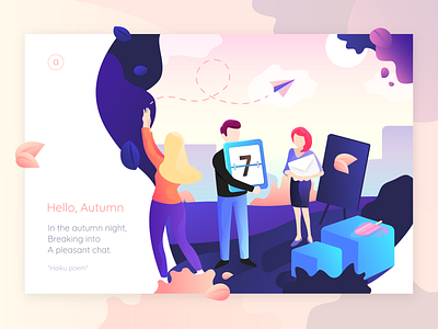 Hello, Autumn 2d art autumn character colours design fall flowers girls gradient hello illustration leaf man nature page teamwork tool vector woman