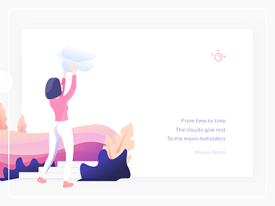 Haiku 2d character colours design flat girl graphic icon illustration moon poem typography vector web