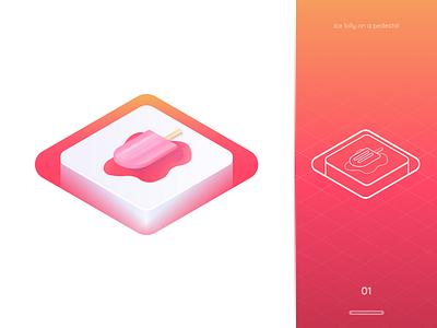 ice lolly on a pedestal 2d colours design flat gradient ice ice cream icecream icon illustration isometric isometry logo lolly outline pink study vector web