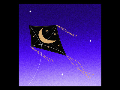 Kite by night cerf volant illu illustration illustrator kite moon night nuit sky