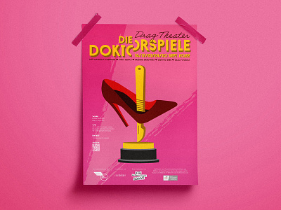 Die Doktorspiele affiche drag drag show dragqueen gold graphic design high heels illu illustration illustrator mockup pink poster print rose show theater typography