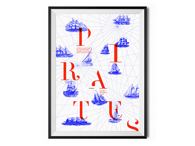Pirates bichromy font pirate poster privateer sailing sea ship two color process type typeface