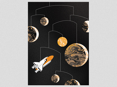 Space odyssey black illustration illustrator meteor meteorite orange planet rocket satellite space