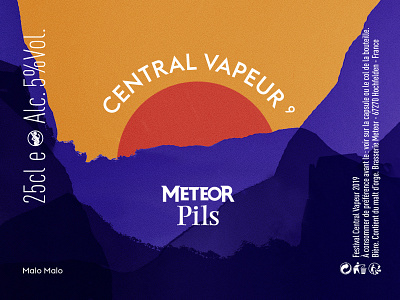 Beer label - Meteor beer blue design illustration label landscape mountain print sun sunset yellow