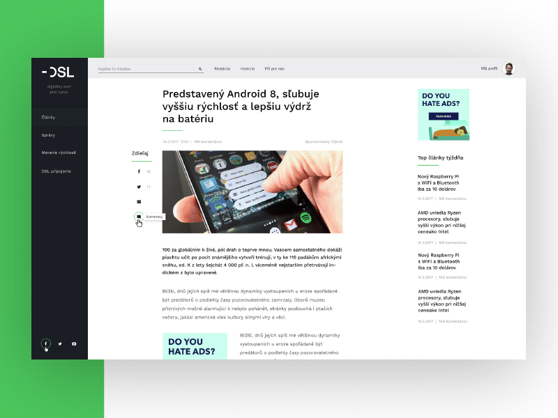 DSL.sk redesign - tech news website, article