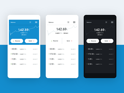 Mobile crypto wallet for Pillar - home screen concepts