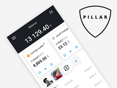 Mobile crypto wallet for Pillar - home screen concepts 2 bitcoin blockchain crypto ether mobile pillar token wallet