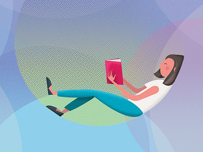 Bibliotherapy book illustration reading relax vector woman