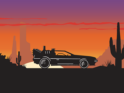 Back to the future - Illustration back to the future cactus car dessert illustration sunset vector