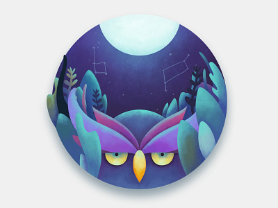 Lunar owl illustration affinity designer animal botanic constellations illustration moon night owl photoshop purple sky stars