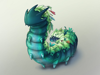 Dragon head caterpillar with a garden