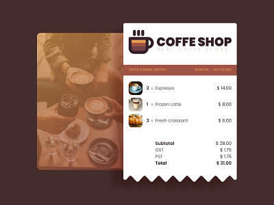 Daily UI Challenge :: 017 - Email Receipt branding brown coffee email marketing mockup receipt store ui