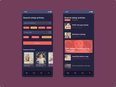 Daily UI Challenge :: 022 - Search andriod app baby branding design interface ios mobile purple results search sleep ui
