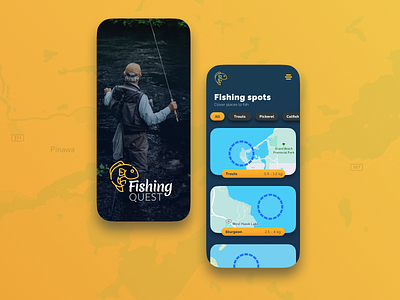 Daily UI Challenge :: 029 - Map app art black blue branding clear fish fishing flat ios logo minimal mobile ui ux vector web yellow