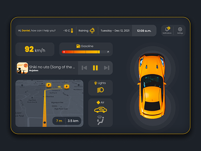 Daily UI Challenge :: 034 - Car Interface app clean dailyui dark design figma flat graphic design ios minimal orange simple theme ui ux vector web webdesign website yellow