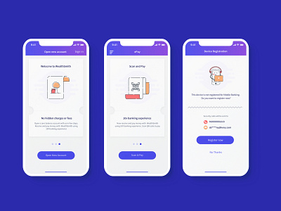 banking app illustrations animation banking app branding character design digital banking illustration onboarding screens ui ux