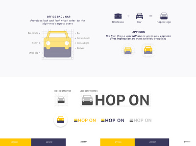 HOP ON - Office car pooling app logo app appicon branding carpool carpooling carpoolingapp design goldenratio icon logo logodesign minimal mobileappdesign