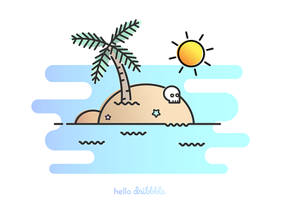 dribbble island beach design icon illustration island line art palm tree skull sun sunny waves