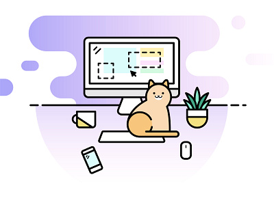 Workspace of a Cat Lady cat cat lady designer desk desktop icon line art outlines setup space workspace
