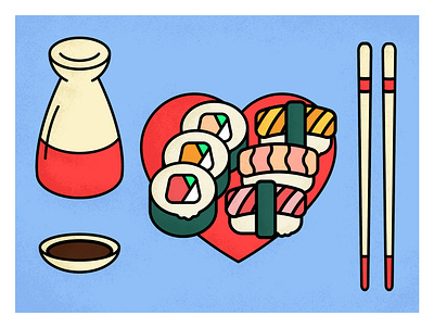 Sushi is My Love Language chopsticks fish heart illustration japan japanese food love nigiri seafood sushi valentine