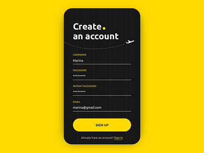 Signup DailyUI #001 airplane dailyui dailyui100 signup yellow