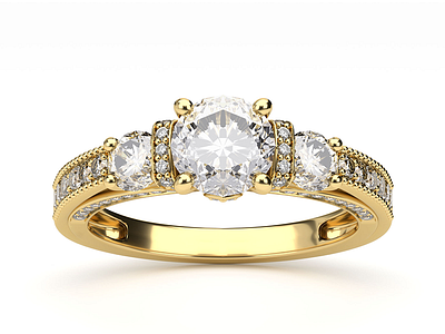 3-Stone Diamond Gold Engagement Ring 3d blender diamond engagement gold jewelry marriage ring wedding