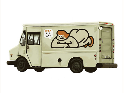 Open All Day branding food truck logo mascot open painting truck