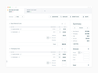 Invoice/Costing layout concept (SaaS web app)