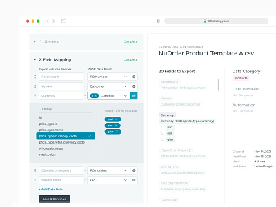 Data fields mapping - B2B web app