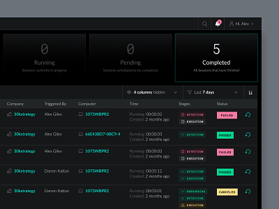 Dark UI - Computer maintenance sessions admin analytics b2b code dark ui dashboard data enterprise logs minimal product design saas server software table ui designer ux ux design web app web application design