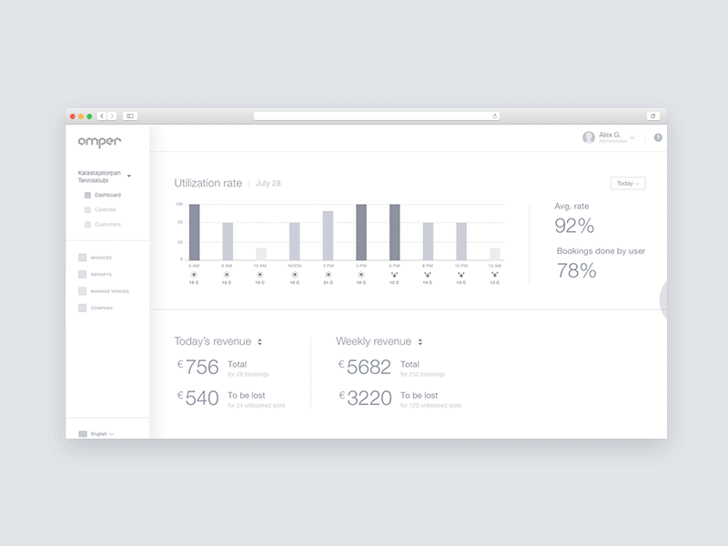 Product prototype animation booking dashboard interface intranet product design prototype sport app ui ux web app wireframes