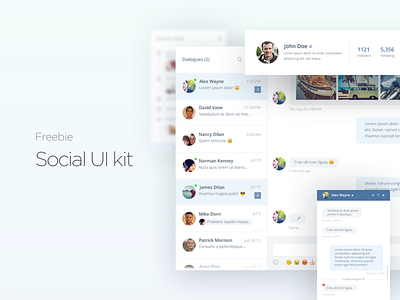 Freebie - Social Ui Kit (Psd) chat clean data facebook freebie interface minimal product psd social ui web app
