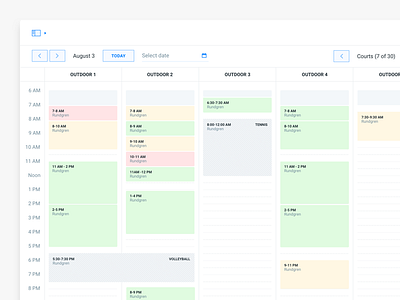 Reservations Calendar (Sport booking web app) admin analytics booking calendar clean data interface minimal saas software task ui