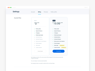 Pricing page admin analytics b2b b2c clean dashboard data design interface minimal pricing page pricing plans product prototype saas software startups ui web app web apps