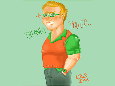 Irlanda Power boy cartoon cub ginger green illustration irish man office suit