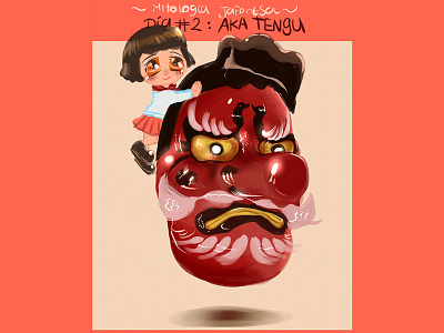 Aka Tengu aka tengu face girl hair illustration japan mitology moe