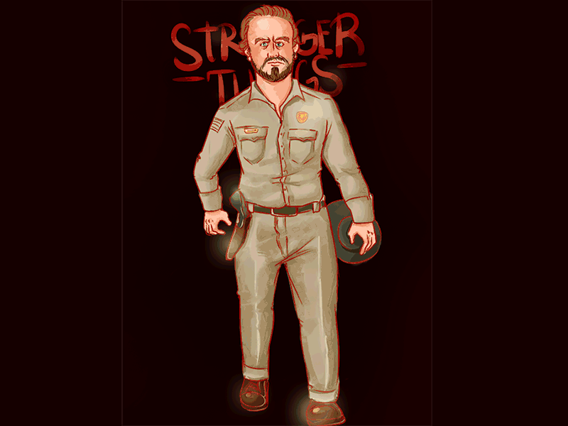 Cheif Hopper - Stranger Gif art dark illustration painting police strangers things terror