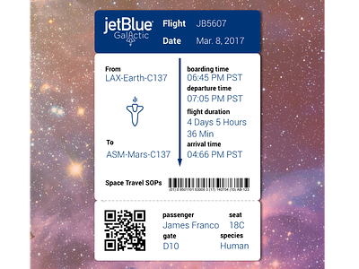 jetBlue Galactic - Boarding Tickte boarding concept space ticket travel ui