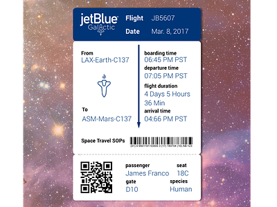 jetBlue Galactic - Boarding Tickte