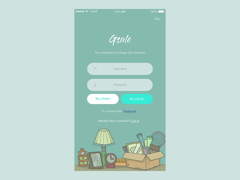 Login page of Gsale_ Garage sale helper by Yiling Xie on Dribbble