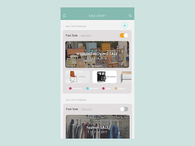 Sale Event page for the seller _ Gsale_ app design garagesale mobile app ui