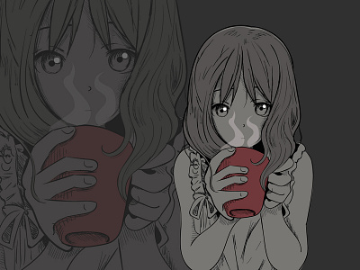 Girl With Cup anime art coffee cup girl