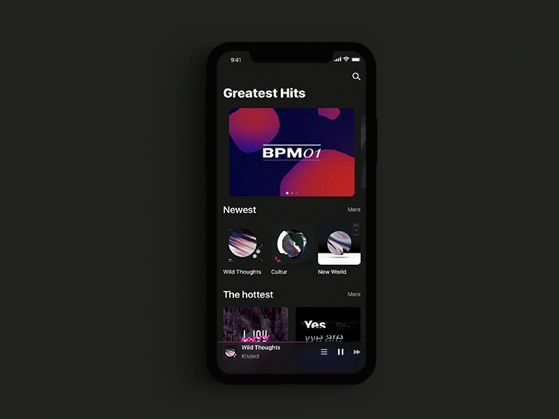 Music APP app black colour design enjoy gif interface ios11 listen music night system